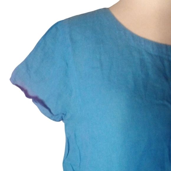 C & C California Breezy Bright Blue Button Back 100% Linen Blouse Size Medium - Picture 4 of 7